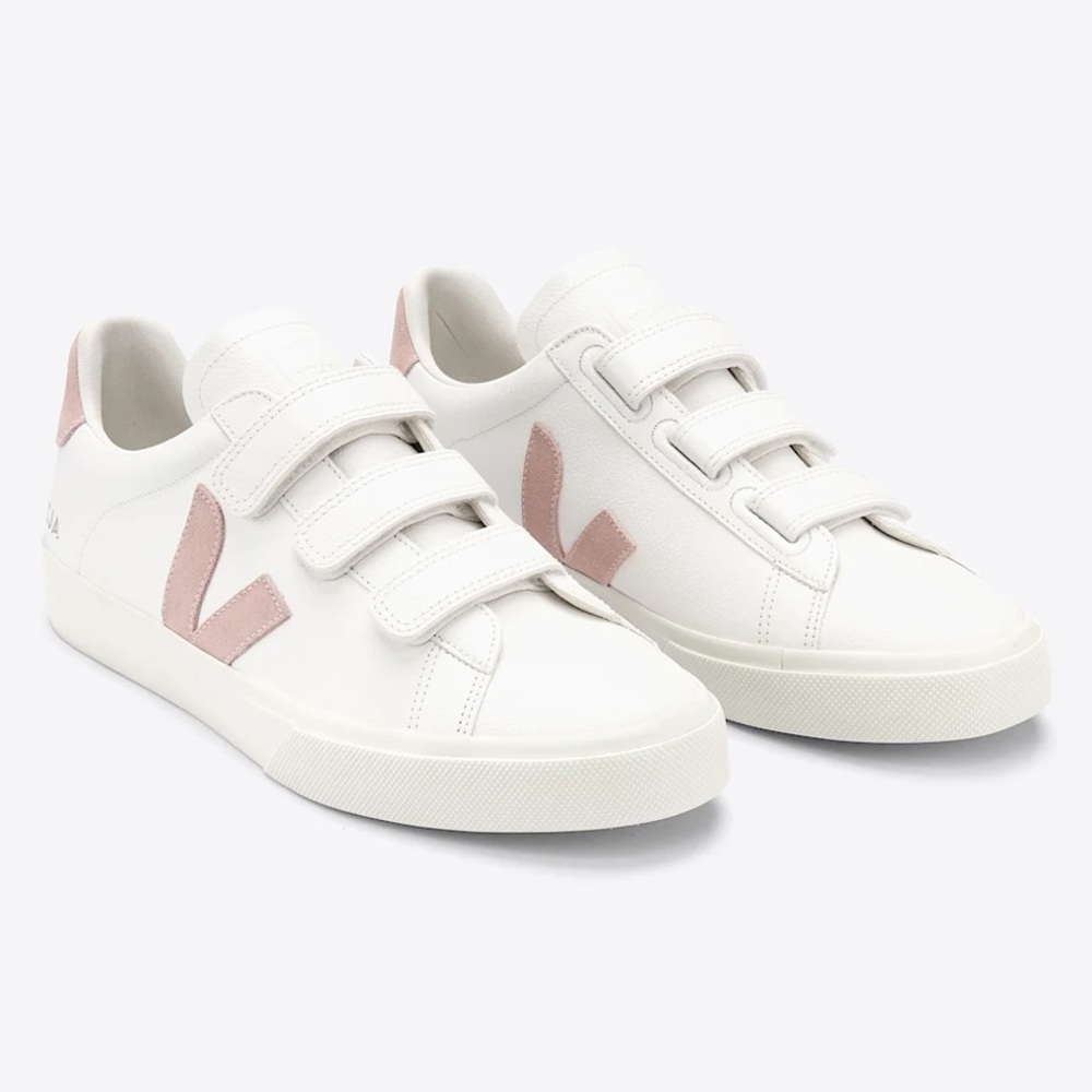 Veja White Sneakers with Pink Accents